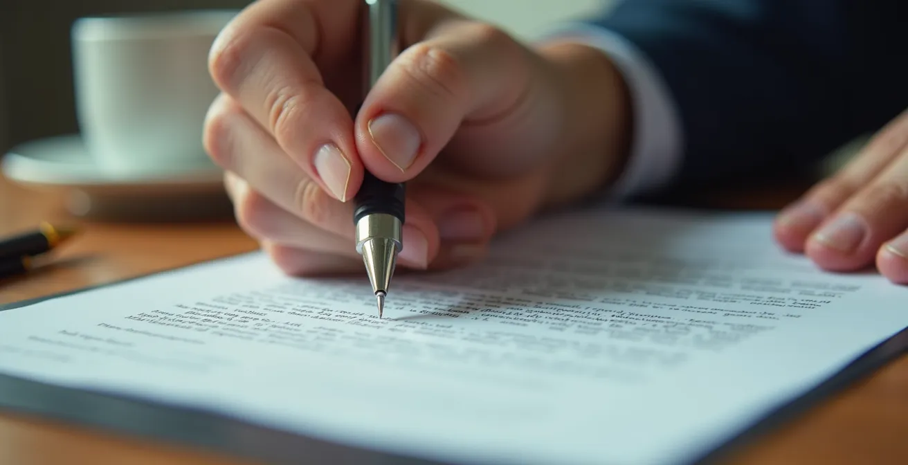 Gros plan sur deux mains qui signent un contrat professionnel, symbole d'engagement et de confiance